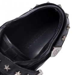 Philipp Plein Black Leather And Suede Star Studded Metal Cap Toe Low Top Sneakers Size 40