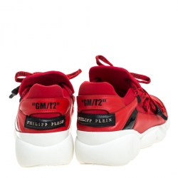 Philipp Plein Red Leather And Stretch Fabric Low Top Sneakers Size 40