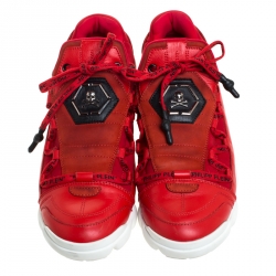 Philipp Plein Red Leather And Stretch Fabric Low Top Sneakers Size 40