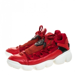 Philipp Plein Red Leather And Stretch Fabric Low Top Sneakers Size 40