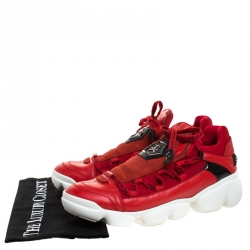 Philipp Plein Red Leather And Stretch Fabric Low Top Sneakers Size 40