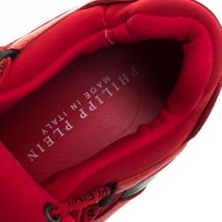 Philipp Plein Red Leather And Stretch Fabric Low Top Sneakers Size 40