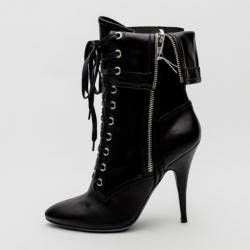 Giuseppe Zanotti For Pierre Balmain Black Leather Lace-Up Folded Boots Size 37