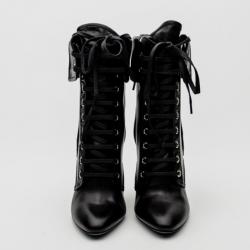 Giuseppe Zanotti For Pierre Balmain Black Leather Lace-Up Folded Boots Size 37
