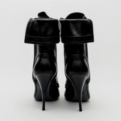Giuseppe Zanotti For Pierre Balmain Black Leather Lace-Up Folded Boots Size 37