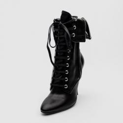 Giuseppe Zanotti For Pierre Balmain Black Leather Lace-Up Folded Boots Size 37
