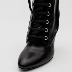 Giuseppe Zanotti For Pierre Balmain Black Leather Lace-Up Folded Boots Size 37