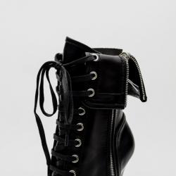 Giuseppe Zanotti For Pierre Balmain Black Leather Lace-Up Folded Boots Size 37
