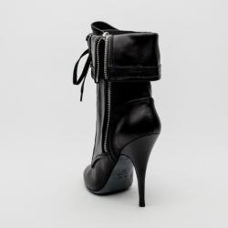 Giuseppe Zanotti For Pierre Balmain Black Leather Lace-Up Folded Boots Size 37
