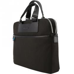 Piquadro Two Tone Fabric and Leather Briefcase