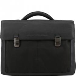 Piquadro Black Nylon and Leather Briefcase