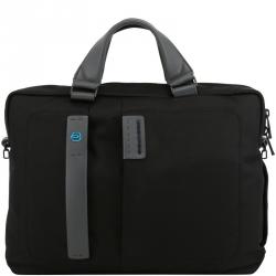 Piquadro Black Fabric and Leather Briefcase 