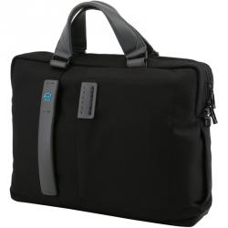 Piquadro Black Fabric and Leather Briefcase 