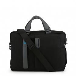 Piquadro Black Fabric and Leather Briefcase 