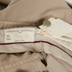 Pre Owned Brunello Cucinelli Beige Cotton Leisure Fit Trousers XL
