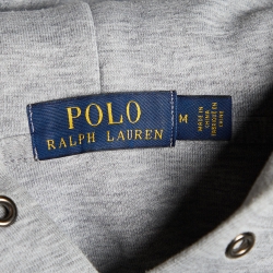 Pre Owned Polo Ralph Lauren Grey Logo Printed Cotton Knit Hooded Sweatshirt M
