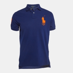 Blue Logo Embroidered Cotton Pique Polo T-Shirt