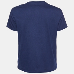 Pre Owned Polo Ralph Lauren Navy Blue Logo Print Cotton Crew Neck T-Shirt M
