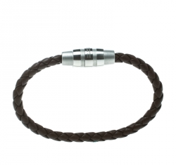 Pre Owned Porsche Design Grooves Brown Braided Leather Stainless Steel Bracelet