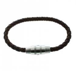 Pre Owned Porsche Design Grooves Brown Braided Leather Stainless Steel Bracelet