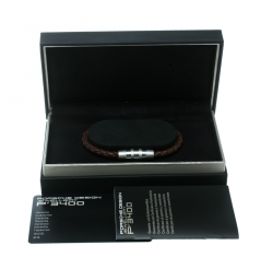 Pre Owned Porsche Design Grooves Brown Braided Leather Stainless Steel Bracelet