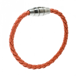 Porsche Design Grooves Orange Stainless Steel Braided Leather Bracelet