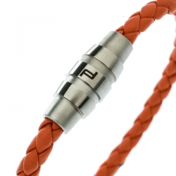 Porsche Design Grooves Orange Stainless Steel Braided Leather Bracelet