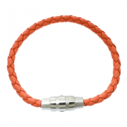 Porsche Design Grooves Orange Stainless Steel Braided Leather Bracelet