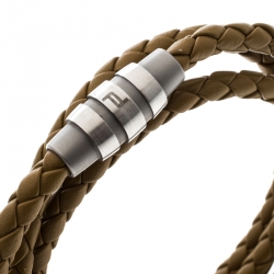 Pre Owned Porsche Design Grooves Yellow Leather Stainless Steel Triple Wrap Bracelet