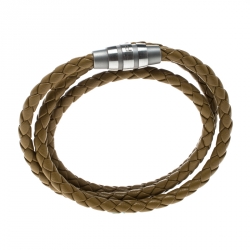 Pre Owned Porsche Design Grooves Yellow Leather Stainless Steel Triple Wrap Bracelet