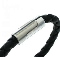Pre Owned Porsche Design Black Braided Leather Stainless Steel Bracelet 