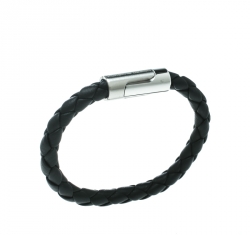 Pre Owned Porsche Design Black Braided Leather Stainless Steel Bracelet 
