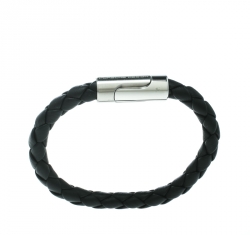 Pre Owned Porsche Design Black Braided Leather Stainless Steel Bracelet 
