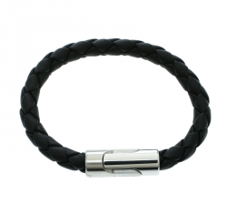 Pre Owned Porsche Design Black Braided Leather Stainless Steel Bracelet 