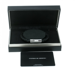 Pre Owned Porsche Design Black Braided Leather Stainless Steel Bracelet 