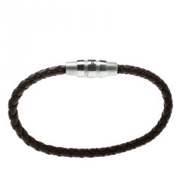 Porsche Design Grooves Brown Braided Leather Stainless Steel Bracelet