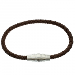 Porsche Design Grooves Brown Braided Leather Stainless Steel Bracelet