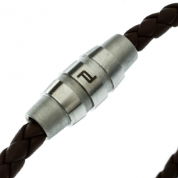 Porsche Design Grooves Brown Braided Leather Stainless Steel Bracelet