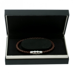 Porsche Design Grooves Brown Braided Leather Stainless Steel Bracelet