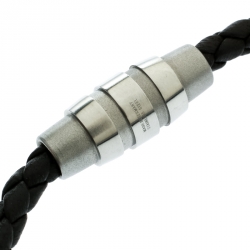 Porsche Design Grooves Brown Braided Leather Stainless Steel Bracelet