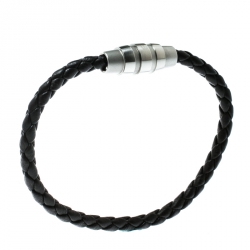 Porsche Design Grooves Brown Braided Leather Stainless Steel Bracelet