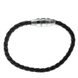 Porsche Design Grooves Brown Braided Leather Stainless Steel Bracelet