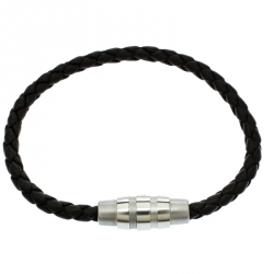 Porsche Design Grooves Brown Braided Leather Stainless Steel Bracelet