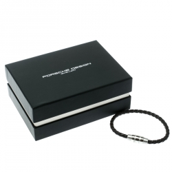 Porsche Design Grooves Brown Braided Leather Stainless Steel Bracelet
