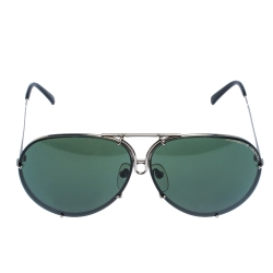 Pre Owned Porsche Design Silver/Dark Green P'8487 Aviator Sunglasses