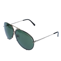 Pre Owned Porsche Design Silver/Dark Green P'8487 Aviator Sunglasses
