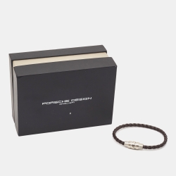Pre Owned Porsche Design Grooves Brown Braided Leather Stainless Steel Bracelet