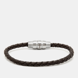 Pre Owned Porsche Design Grooves Brown Braided Leather Stainless Steel Bracelet
