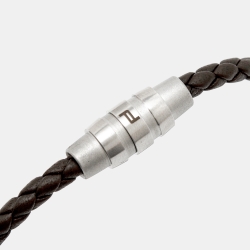 Pre Owned Porsche Design Grooves Brown Braided Leather Stainless Steel Bracelet