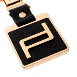 Pre Owned Porsche Design Black Leather Icon Rose Gold Tone Key Ring